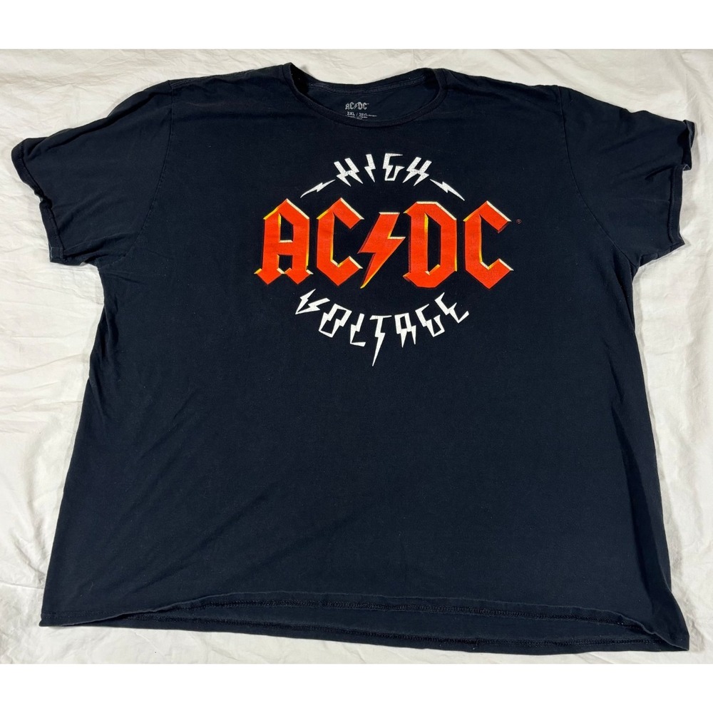 AC/DC Mens High Voltage Graphic T-Shirt Black Rock Band Album Short Sleeve 3XL